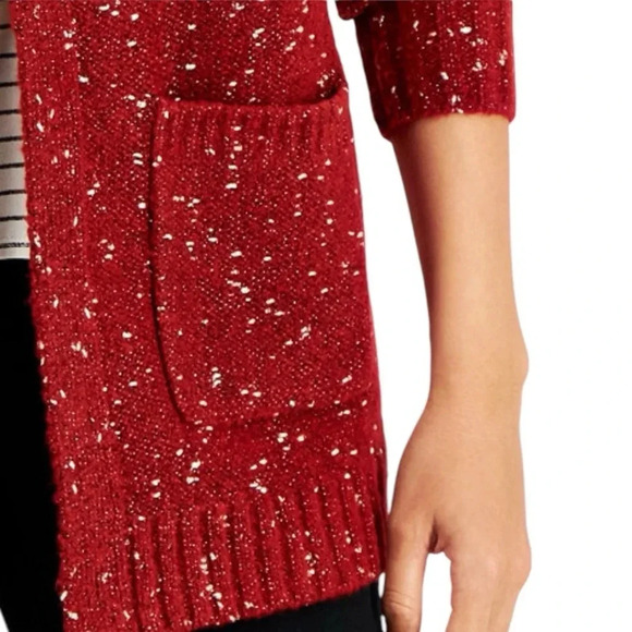 Alfani Rust Orange Metallic Open Front Cardigan Sweater w/ Pockets Womens Large - Picture 3 of 13